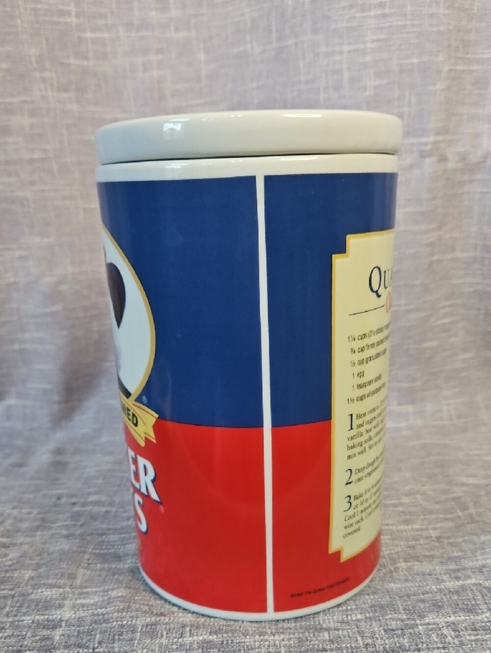 1997 Quaker Oats 120th Anniversary Ceramic Cookie Jar Canister w/ Lid - Picture 2 of 12